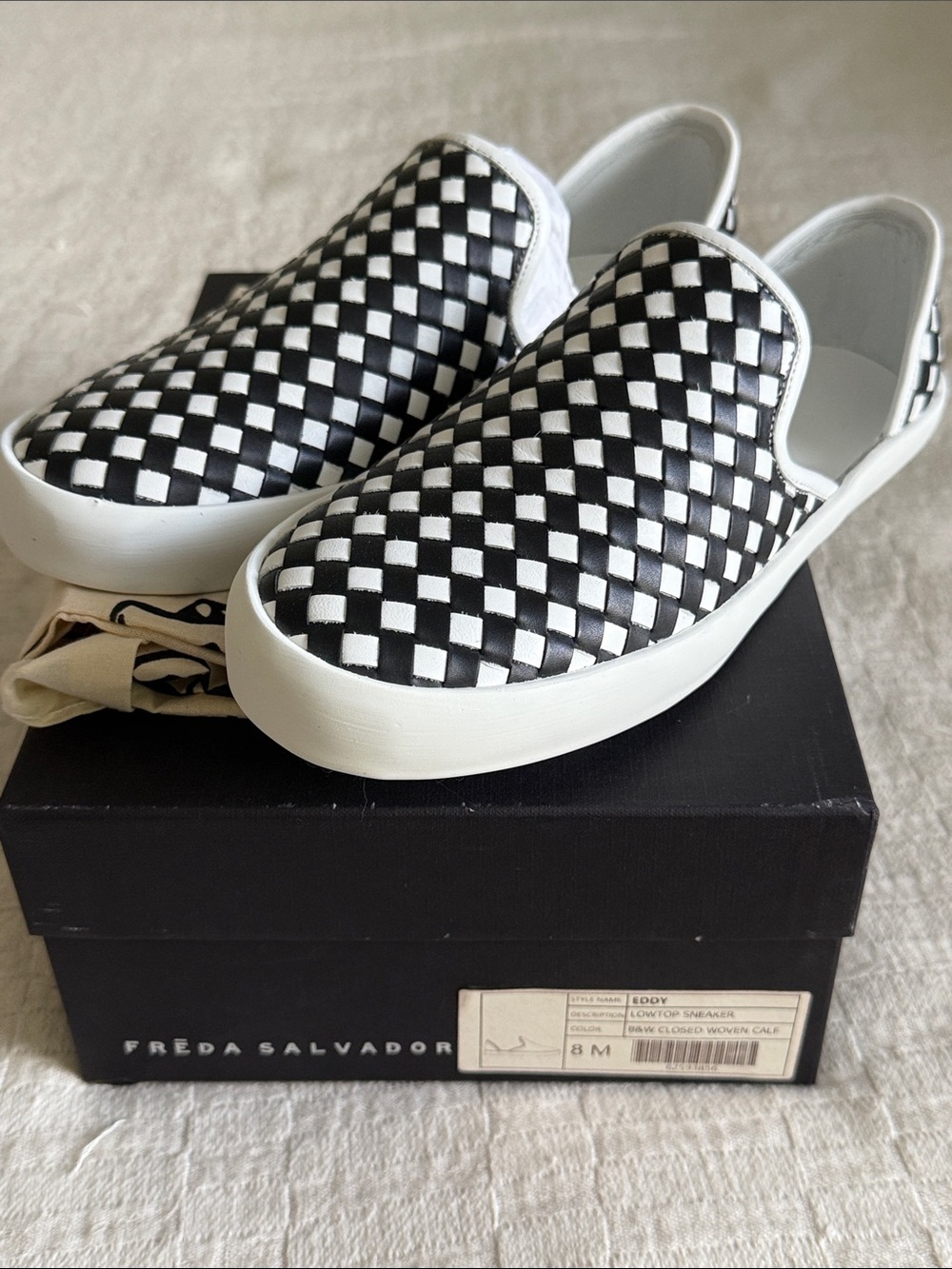 NWT Freda Salvador Eddy D’Orsay Sneaker in Black & White Leather Checker